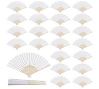 WANDGU 24 abanicos para boda: elegante abanico de mano blanco, abanico de papel plegable, ideal para invitados de boda y decoración, abanicos de bambú y papel, juego para ocasiones festivas, 21 x 37