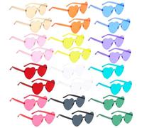 WANDGU 24 gafas de corazón: gafas de sol de colores neón, 12 colores, gafas de sol sin montura en forma de corazón, gafas de corazón transparentes de color caramelo para niños y adultos fiesta de