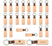 WANDGU 24 llaveros de madera: 6,5 x 2,8 cm, llaveros de madera, rectangulares, llaveros en blanco, personalizados de cuero, para manualidades, pintura, decoración, regalos