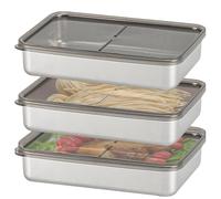 WANDGU 3 unidades de fiambreras herméticas de acero inoxidable: caja de conservación de alimentos para carne y queso, apilable reutilizable, 800 ml