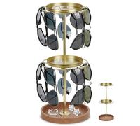 WANDGU 360 soportes giratorios para gafas: almacenamiento de gafas de sol, almacenamiento para múltiples gafas, soporte para gafas de sol, estante de gafas, marco de metal con base de madera