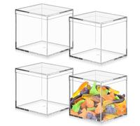 WANDGU 4 cajas de acrílico con tapa: 10 x 10 x 10 cm, caja de almacenamiento pequeña con tapa, caja de acrílico transparente, caja de almacenamiento para joyas, vitrina, almacenamiento y embalaje de