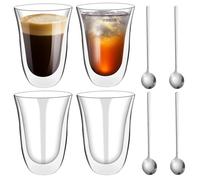 WANDGU 4 piezas 300 ml tazas de doble pared: taza de capuchino de doble pared, taza doble pared de vidrio, taza de café borosilicato, Tass e a té Latte Cappuccino para Navidad, cumpleaños, té