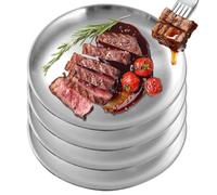 WANDGU 4 Piezas Platos Llanos de Acero Inoxidable: Ø23cm Platos Llanos Redondos para Camping, Bandejas Redondas de Acero Inoxidable, Platos Redondos de Vajilla para Cocina, Camping, Picnic