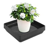WANDGU 4 posavasos para macetas: 30 x 30 cm, platillo cuadrado para plantas, macetero de plástico, maceta de plástico rectangular, accesorio para plantas de interior y exterior (negro)