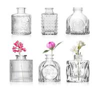 WANDGU 6 jarrones pequeños para decoración de mesa: juego de jarrones de cristal vintage, decorativos, pequeños jarrones de flores de Glasva Sen para el hogar, bodas, cumpleaños, festivales, regalo, 8
