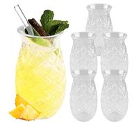 WANDGU 6 vasos de piña: 400 ml, vasos de cóctel transparentes con relieve de piña, reutilizables, vasos de jugo, vasos de zumo transparentes en verano, perfectos para el hogar, restaurantes y fiestas