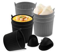 WANDGU 8 piezas freidora de aire caliente molde de silicona Airfryer Accesorios: moldes antiadherentes con 2 guantes de horno, molde reutilizable para magdalenas, tartas de huevo y postres, 6,6 x 6,5