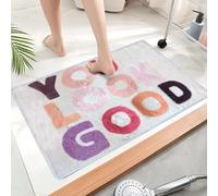 WANDGU Alfombra de baño multicolor antideslizante: 40 x 60 cm, absorbente, lavable, con letras coloridas, divertida alfombra de baño, suave microfibra para ducha, bañera y inodoro