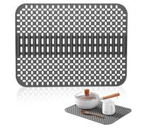 WANDGU - Alfombrilla de silicona para fregadero (43 x 32 cm, alfombrilla de drenaje resistente al calor, alfombrilla de cocina antideslizante para encimera y fregadero - Soporte de secado rápido con