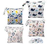 WANDGU Bolsas Pañales Impermeable: 4 Piezas Wetbag Lavable, Wet Bag Guardería, Bolsa Pañales Bebe, Bolsas de Pañales Impermeables Reutilizables con Cremallera, Portátil Bolsa Mamá para Viajes, Playa