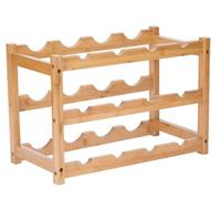 WANDGU Botellero pequeño soporte de almacenamiento: Botellero con 2 niveles, soporte para botellas de bambú natural, 2 niveles, 8 botellas de vino, estante para cocina, encimera, sótano, bar, armario