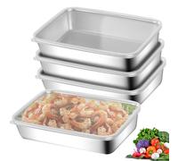 WANDGU Caja de almacenamiento de alimentos de acero inoxidable con tapa: 25,5 × 20 × 5,5 cm Set con 4 fiambreras Fresh, caja apilable de acero inoxidable para salchichas y queso, lavavajillas