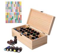 WANDGU Caja de almacenamiento de madera para aceites esenciales, 32 ranuras, botellas de aceites de aromaterapia, caja de almacenamiento multifunción, caja de almacenamiento portátil, caja de madera
