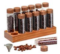 WANDGU - Caja de café de dosis única: 12 cajas de vidrio con soporte de madera y embudo, herméticas, para espresso, té, especias, 17 g - 21 g