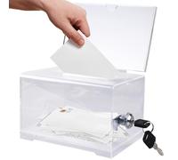WANDGU Caja de donación de Acrílico: 16x12x10 cm Caja de Sugerencias Acrílico Transparente con Llave, Caja de Sugerencias, Caja de Donación con Cerradura para Votación, Colección de Tarjetas