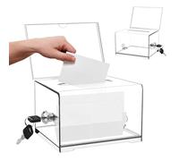 WANDGU Caja de donaciones con cerradura: 16 x 12 x 10 cm, caja de regalo de acrílico transparente, urnas con candado para boletas, concursos y concursos, caja de almacenamiento segura con llaves
