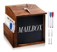 WANDGU Caja de madera con cerradura: caja de donaciones con cerradura, caja de donación, caja de madera maciza con pizarra y llaves, urna para oficina, hogar, escuela (21 x 16,5 x 20 cm, montaje en