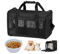 WANDGU Cajas de transporte para gatos plegables: bolsa transpirable para gatos con cuenco de agua portátil, caja de transporte plegable para perros y gatos, con correa para el hombro, 42 x 27 x 28 cm
