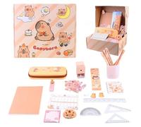 WANDGU Capybara - Juego de papelería (38 unidades, incluye estuche, estuche de lápices, kit de iniciación escolar, incluye cuaderno, pegatinas, lápices, horario y accesorios para la escuela)