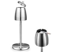 WANDGU Cenicero de pie de acero inoxidable: Cenicero de altura ajustable con base antideslizante, altura extensible 34 - 65 cm, cenicero resistente al viento con tapa para exterior e interior zonas de