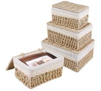 WANDGU Cesta de almacenamiento con tapa: 3 piezas de cesta de almacenamiento trenzada, cesta trenzada de cuerda de papel bohemio con forro para habitaciones infantiles, cocinas, baños