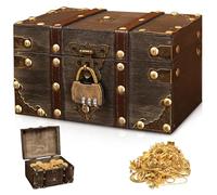 WANDGU Cofre del Tesoro de Madera Vintage Con Cerradura de Combinación: Pequeño Cofre Pirata, Joyero Con Tapa, Hucha Con Cerradura, Regalo Infantil