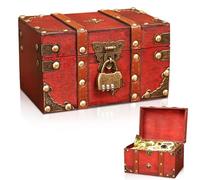 WANDGU Cofre del tesoro vintage con cerradura de combinación: joyero de madera con tapa, pequeño cofre del tesoro pirata, hucha de cumpleaños infantil, regalo hecho a mano, 18 cm x 11 cm x 10 cm