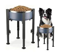 WANDGU Comedero para perros ajustable elevado: soporte elevado para perros 4 alturas ajustables de 8,5 a 14,5 pulgadas de ancho, comida de metal elevada para perros con bandeja para perros grandes y