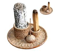 WANDGU Cuenco para Incienso de Cerámica Blanca: Soporte Multifunción 4 en 1 para Salvia, Resinas y Varillas, con Plato Recoge Cenizas - Ideal para Meditación, Yoga y Decoración