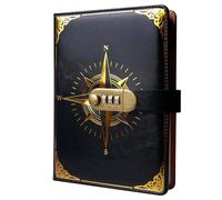 WANDGU Diario de viaje vintage con cerradura: A5 creativo diario de piel sintética con candado, diario con código, diario con cerradura de combinación para oficina, escuela, artículos de papelería