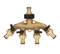 WANDGU Distribuidor de 4 vías: distribuidor de agua, distribuidor de manguera, riego de jardín de 3/4 pulgadas con válvula de bola, giratorio 360° y cuerpo de latón resistente a la corrosión, 4