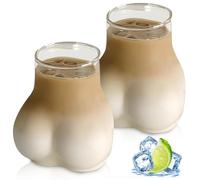 WANDGU Divertida taza de café con forma de culo, 2 vasos de cristal con forma de glúteo, divertido vaso de chupito trasero de 450 ml para café, té, vino, zumo, hogar, bar