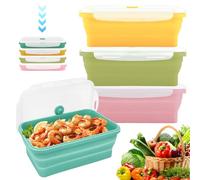 WANDGU Fiambrera plegable de silicona de 550 ml: 4 recipientes herméticos plegables, recipientes con tapa, cajas de preparación para alimentos, microondas, lavavajillas