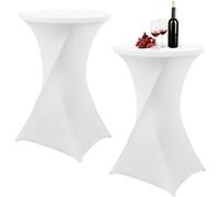 WANDGU Fundas elásticas para mesa alta con refuerzo: juego de 2 manteles blancos para mesas de bistró, fundas para mesas de 80 cm de diámetro + bolsillos para los pies rectangulares - Ideal para bodas