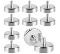 WANDGU Imanes de neodimio con rosca M5, juego de 10 unidades súper potentes Ø25 mm imanes planos redondos, fuerza de sujeción 20 kg, imanes atornillables para ojal/gancho