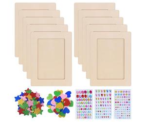 WANDGU Juego de 10 marcos de fotos, juego de manualidades, 14 x 19 cm, marco de fotos para manualidades con piedras brillantes y pegatinas de goma espuma, marco de fotos de madera, marco de