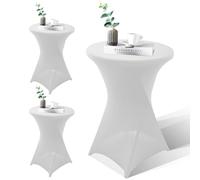 WANDGU Juego de 3 fundas elásticas para mesa alta, 60 x 110 cm, color blanco, fundas para mesas altas, manteles de elastano para bodas, fiestas de cumpleaños, banquetes, mesas de bistró, redondas,