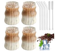 WANDGU Juego de 4 Vasos de 500 ml Con Pajitas y Cepillos de Limpieza - Para Café, Postre, Té, Zumo, Whisky, Cerveza, Cóctel y Café Helado