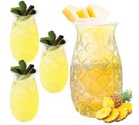 WANDGU Juego de 4 Vasos Transparentes de Piña: 400 ml, con Relieve, Reutilizables para Cócteles y Jugo, Largos, Perfectos para el Hogar en Verano