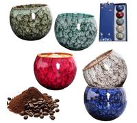 WANDGU Juego de 5 tazas de café de cerámica, hechas a mano, de porcelana, de pared gruesa, sin asa, 150 ml, para café expreso, té