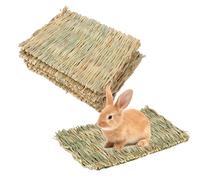 WANDGU - Juego de 6 alfombrillas de hierba para animales pequeños para conejos, camas de conejos, juguetes para masticar naturales comestibles para hámsters, conejos, loros, cerdos