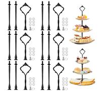 WANDGU Juego de 6 soportes de 3 niveles, barras de metal, soporte de pie, juego de construcción vintage, barra de metal para bandeja de frutas, platos de aperitivos, tartas, cupcakes, macarons, donut