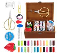 WANDGU Juego de costura básico: caja de traje de costura premium, caja de costura vintage de madera con accesorios de costura completos, herramientas de costura para manualidades, hobby, para reparar