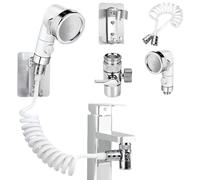 WANDGU Juego de Ducha para Lavabo: Ducha de Mano para Lavabo y Baño, Juego Ducha para Grifo de Lavabo con Manguera, Soporte de Pared y Convertidor para Discapacitados, Ancianos, Mascotas (Blanco)