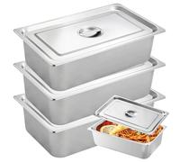 WANDGU Juego de empanado de acero inoxidable, 32,5 x 17,5 x 6,5 cm, 3 unidades, de metal, rectangular, cuenco para empanar, recipiente GN, recipiente gastronorm inoxidable, con tapa, juego de empanado