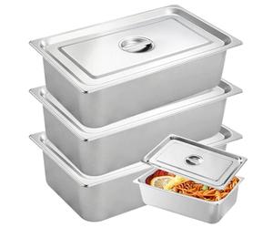 WANDGU Juego de empanado de acero inoxidable, 32,5 x 17,5 x 6,5 cm, 3 unidades, de metal, rectangular, cuenco para empanar, recipiente GN, recipiente gastronorm inoxidable, con tapa, juego de empanado