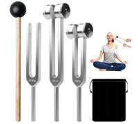 WANDGU Juego de martillo de horquilla: 3 diapasones de 128 Hz, 256 Hz, 512 Hz, juego de diapasones con mazo + bolsa de tela, diapasones de instrumento, respuesta de frecuencia precisa para terapia de