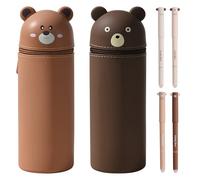 WANDGU Kawaii - Estuche de silicona suave, 2 unidades, 2 en 1, estuche Kawaii con 4 lápices de borrar de animales, bolígrafo para estudiante (oso)