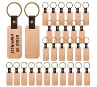 WANDGU Llavero de madera: 30 llaveros personalizados de madera natural, llaveros de madera en blanco, llavero de madera para festivo, regalo de bricolaje, decoración